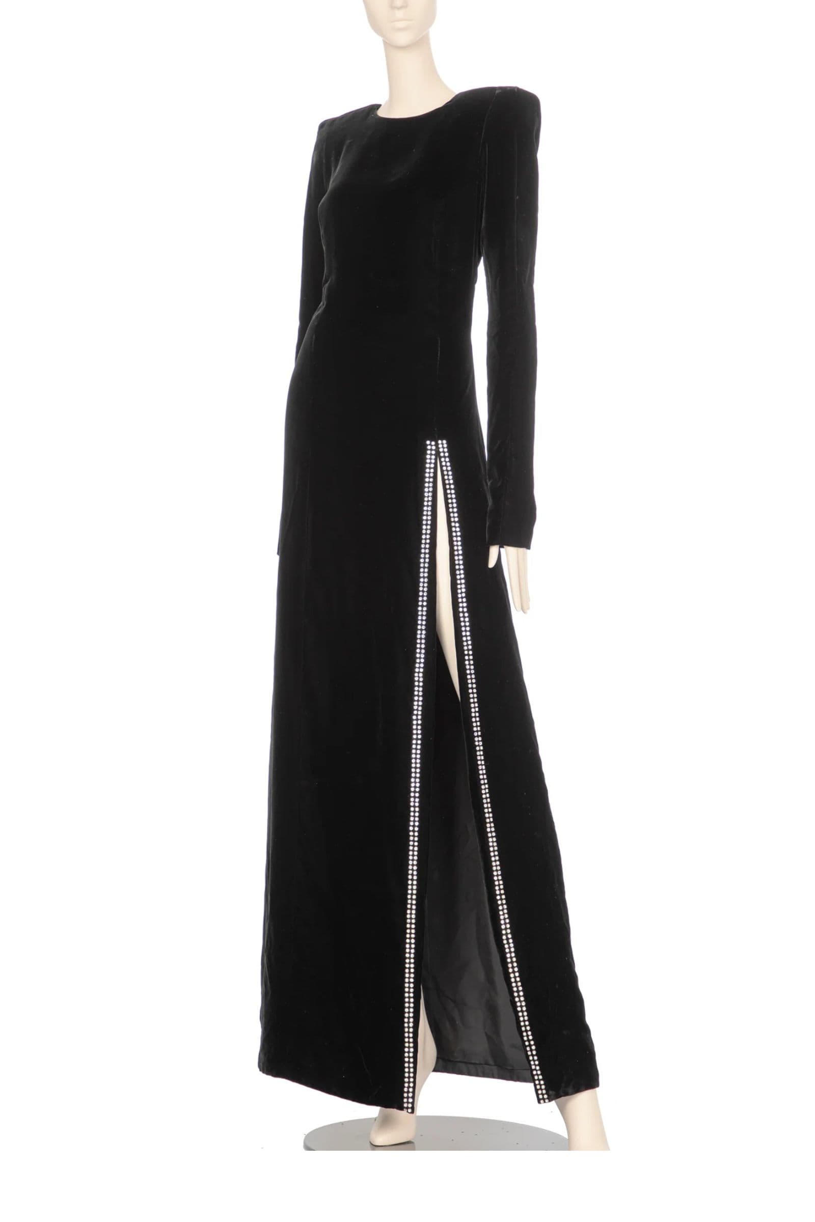 Loue Saint Laurent Robe longue en velours noir avec strass | Extended