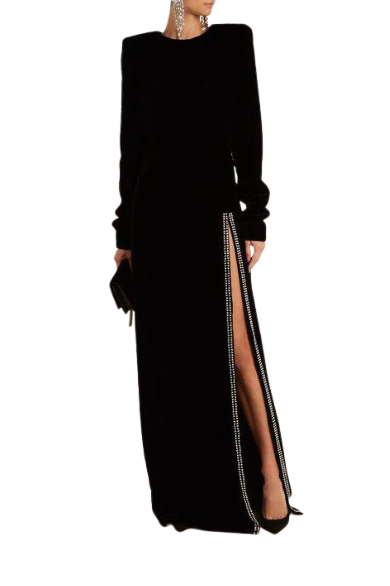 Loue Saint Laurent Robe longue en velours noir avec strass | Extended