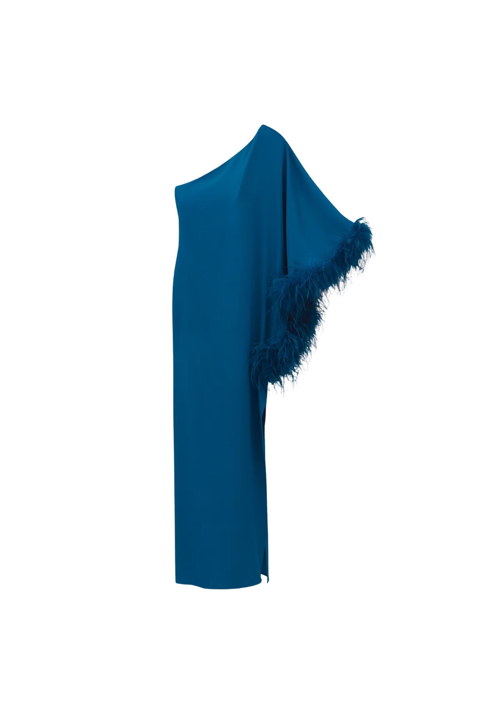 Loue Robe asymétrique en satin avec des plumes | Extended