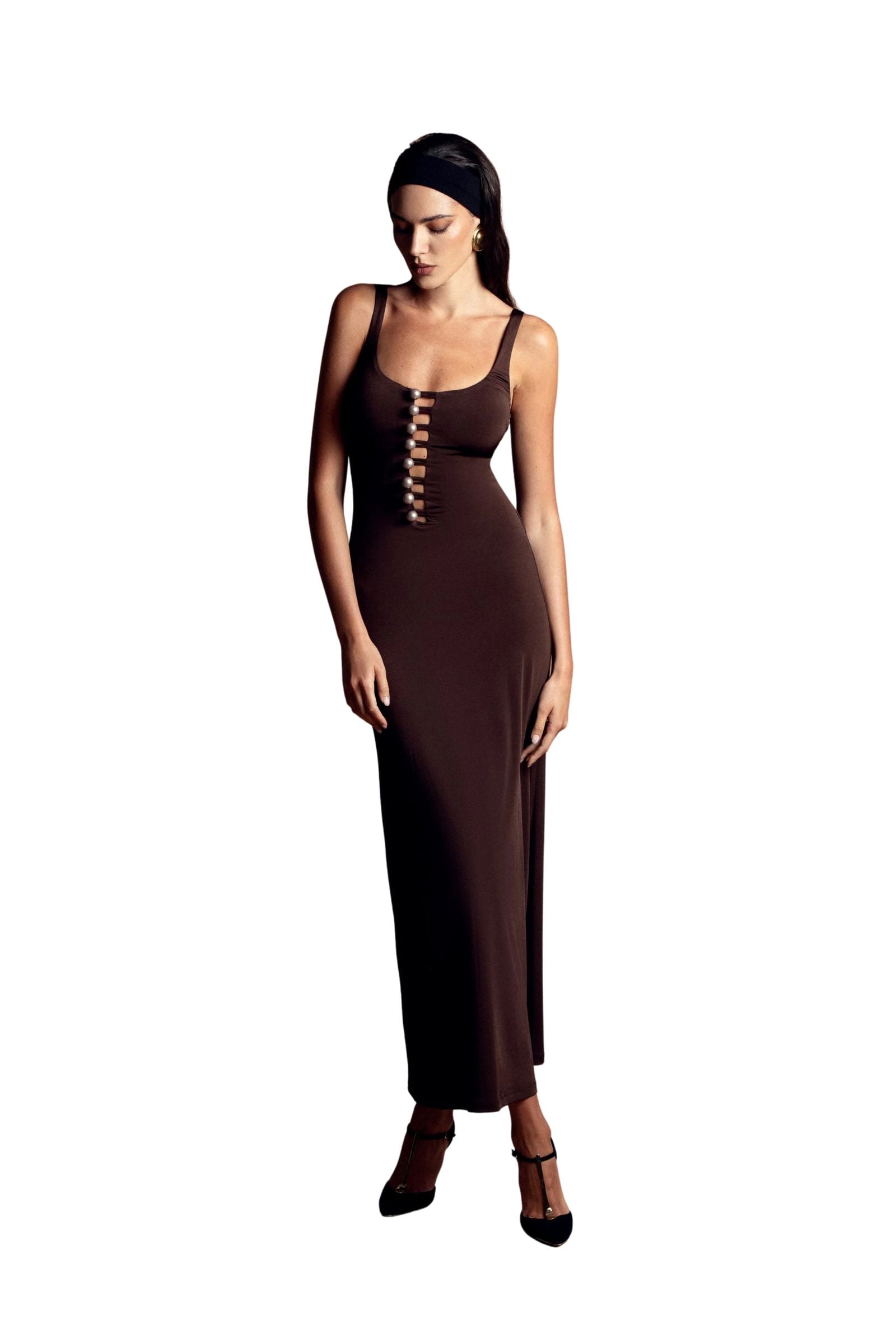 Loue Faux-Pearl Button Embellished Dress | Extended