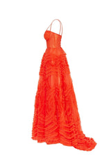 Tangerine Tulle Ornament Maxi Dress