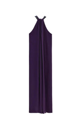 Robe satinée col rigide strass